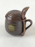 Japanese Ceramic Cup W/ Handle Lid Spoon Vtg Dark Brown Condiment Box PY540