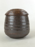 Japanese Ceramic Cup W/ Handle Lid Spoon Vtg Dark Brown Condiment Box PY540