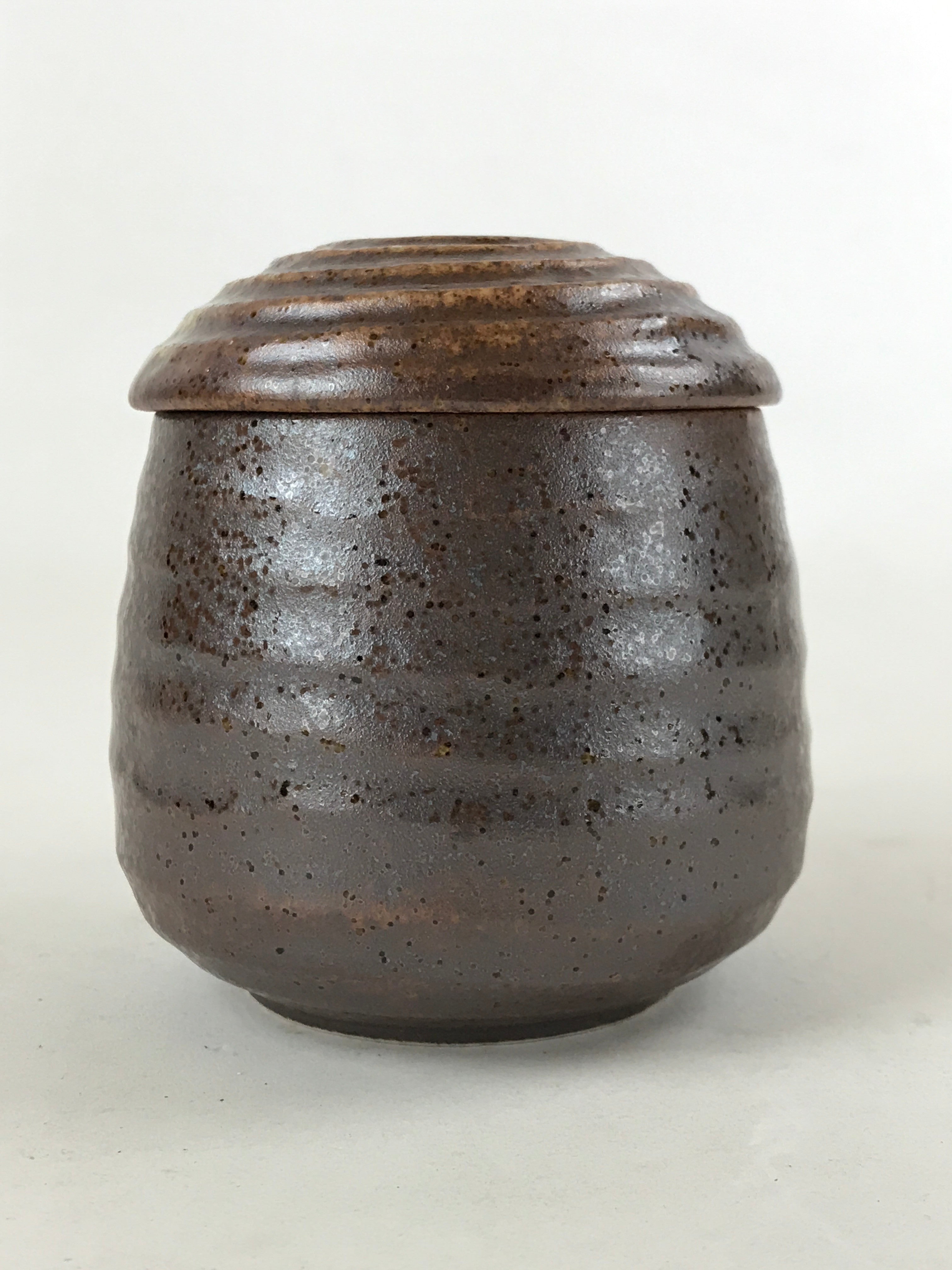 Japanese Ceramic Cup W/ Handle Lid Spoon Vtg Dark Brown Condiment Box PY540