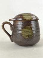 Japanese Ceramic Cup W/ Handle Lid Spoon Vtg Dark Brown Condiment Box PY540