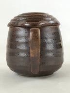 Japanese Ceramic Cup W/ Handle Lid Spoon Vtg Dark Brown Condiment Box PY540