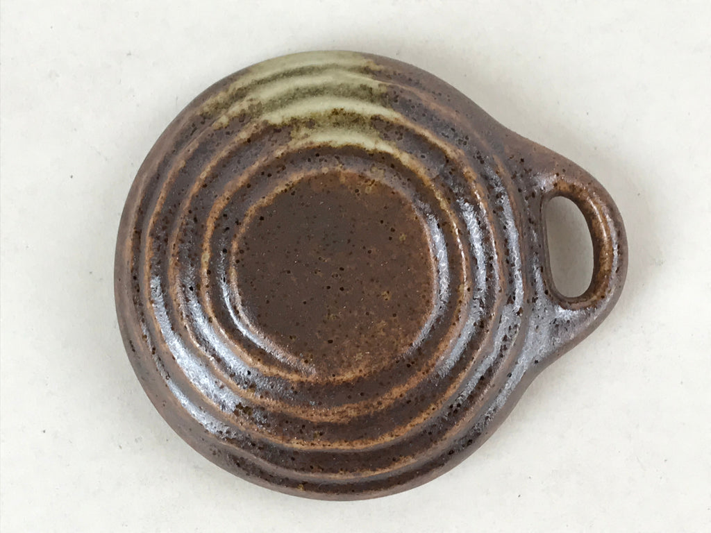 Japanese Ceramic Cup W/ Handle Lid Spoon Vtg Dark Brown Condiment Box PY540