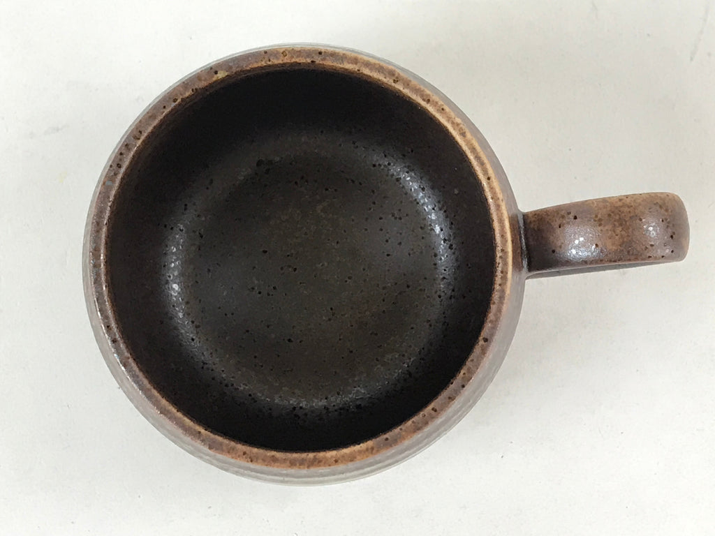 Japanese Ceramic Cup W/ Handle Lid Spoon Vtg Dark Brown Condiment Box PY540