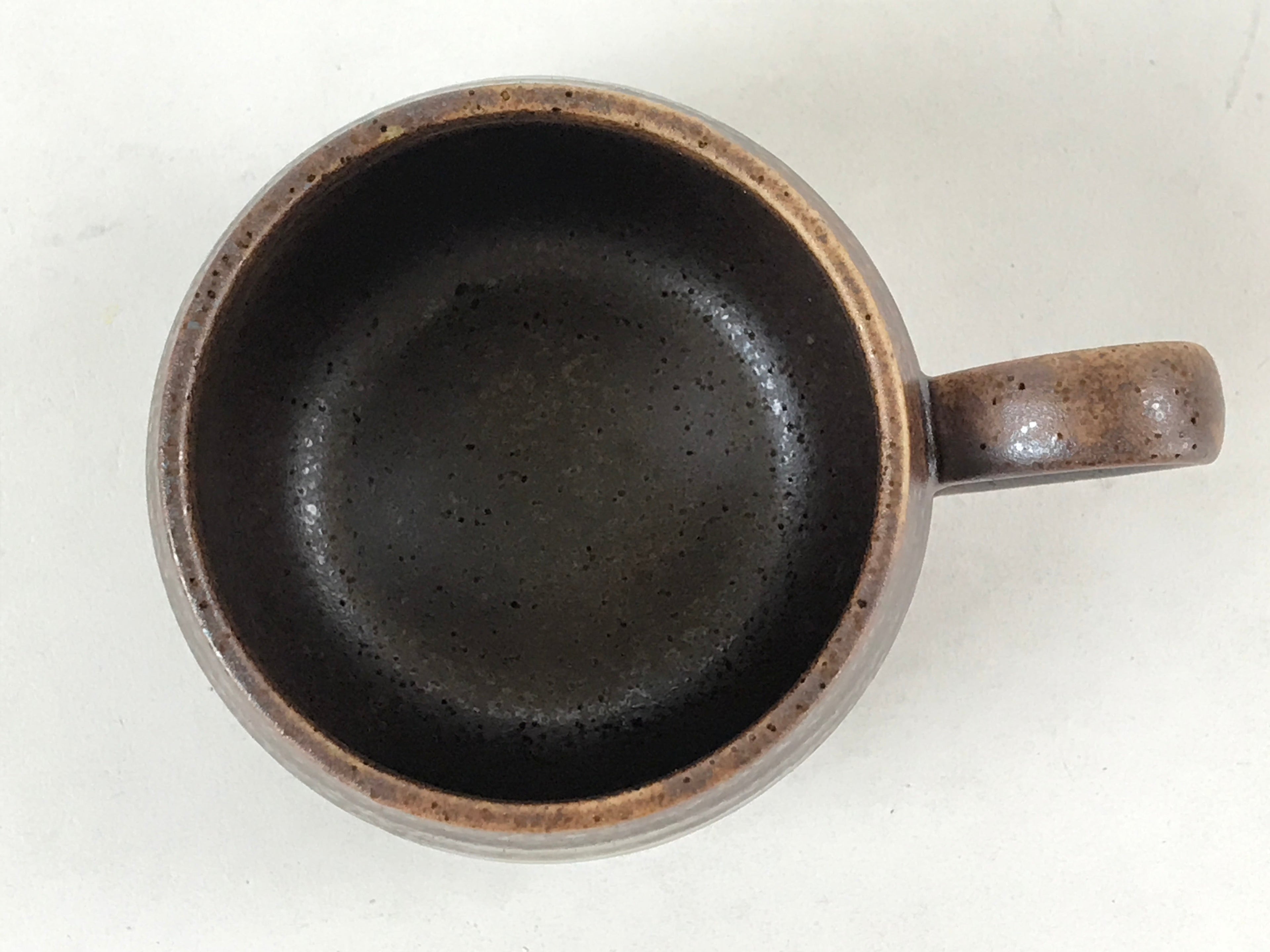 Japanese Ceramic Cup W/ Handle Lid Spoon Vtg Dark Brown Condiment Box PY540