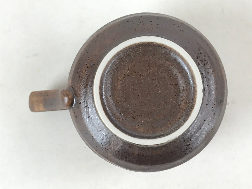 Japanese Ceramic Cup W/ Handle Lid Spoon Vtg Dark Brown Condiment Box PY540