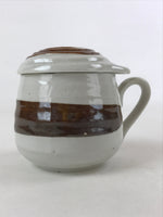 Japanese Ceramic Cup W/ Handle Lid Spoon Vtg White Brown Condiment Box PY536