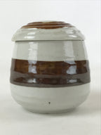 Japanese Ceramic Cup W/ Handle Lid Spoon Vtg White Brown Condiment Box PY536