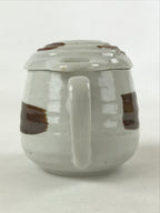 Japanese Ceramic Cup W/ Handle Lid Spoon Vtg White Brown Condiment Box PY536