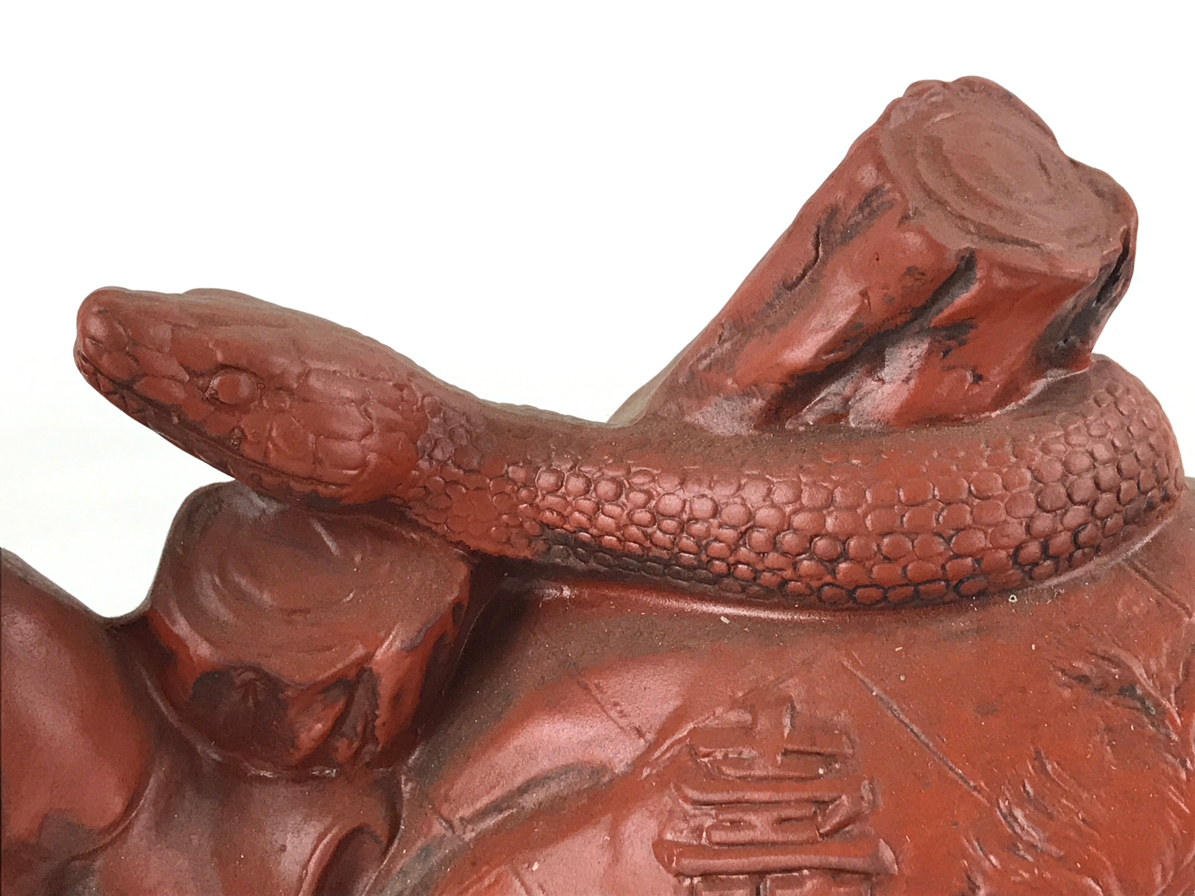 Japanese Ceramic Daikoku Statue Vtg Brown 7 Lucky Gods Snake Phoenix BD946