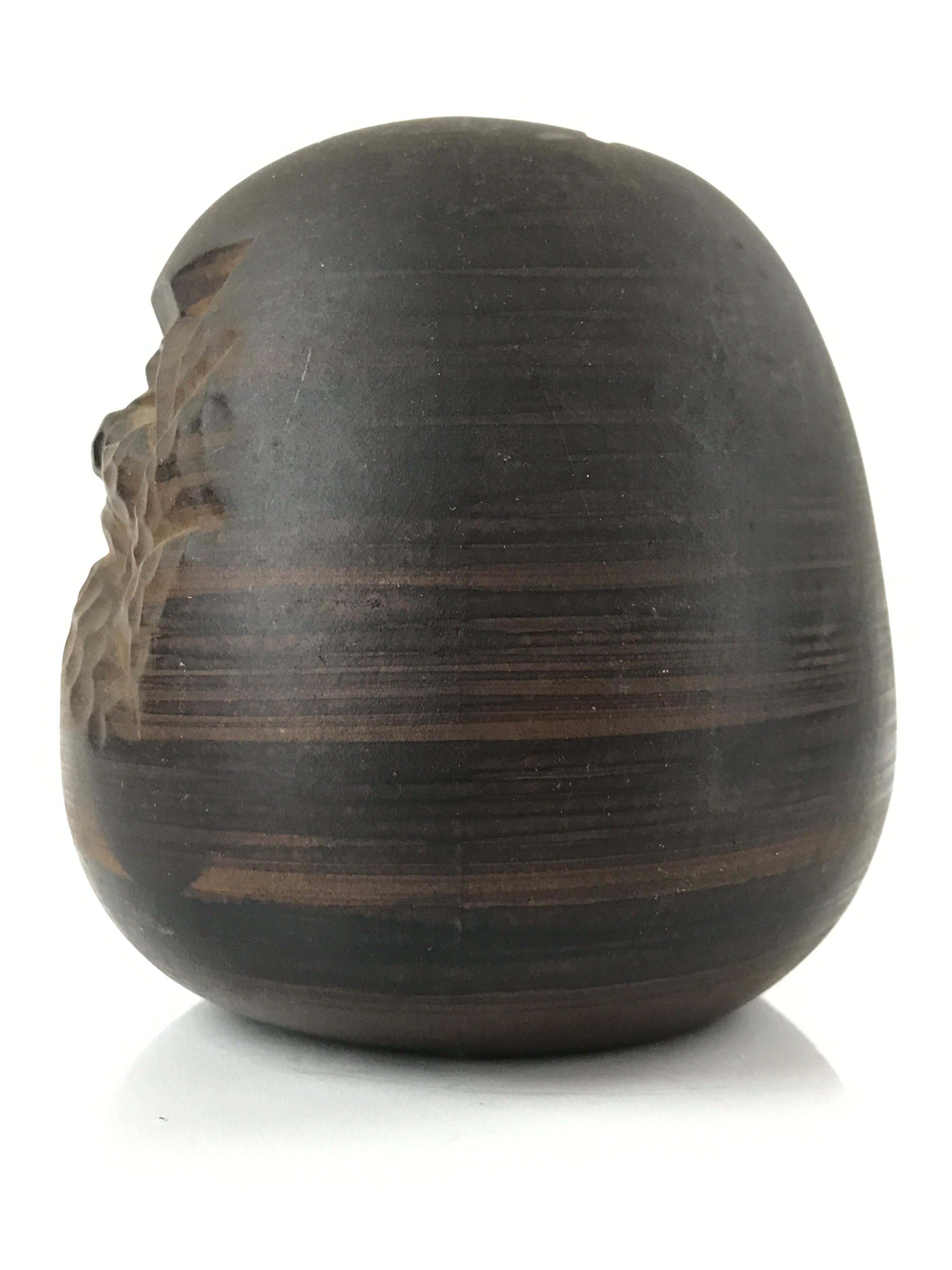 Japanese Ceramic Daruma Piggy Bank Vtg Chokin Bako Lucky Charm Brown BD975