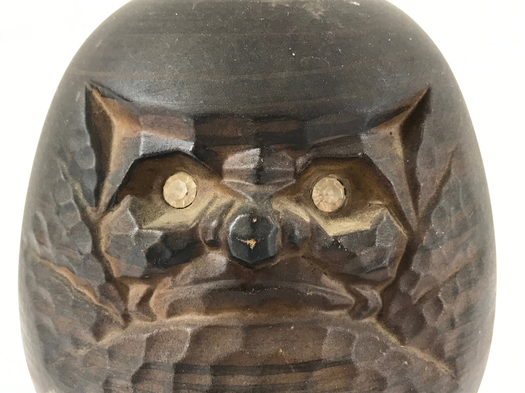 Japanese Ceramic Daruma Piggy Bank Vtg Chokin Bako Lucky Charm Brown BD975