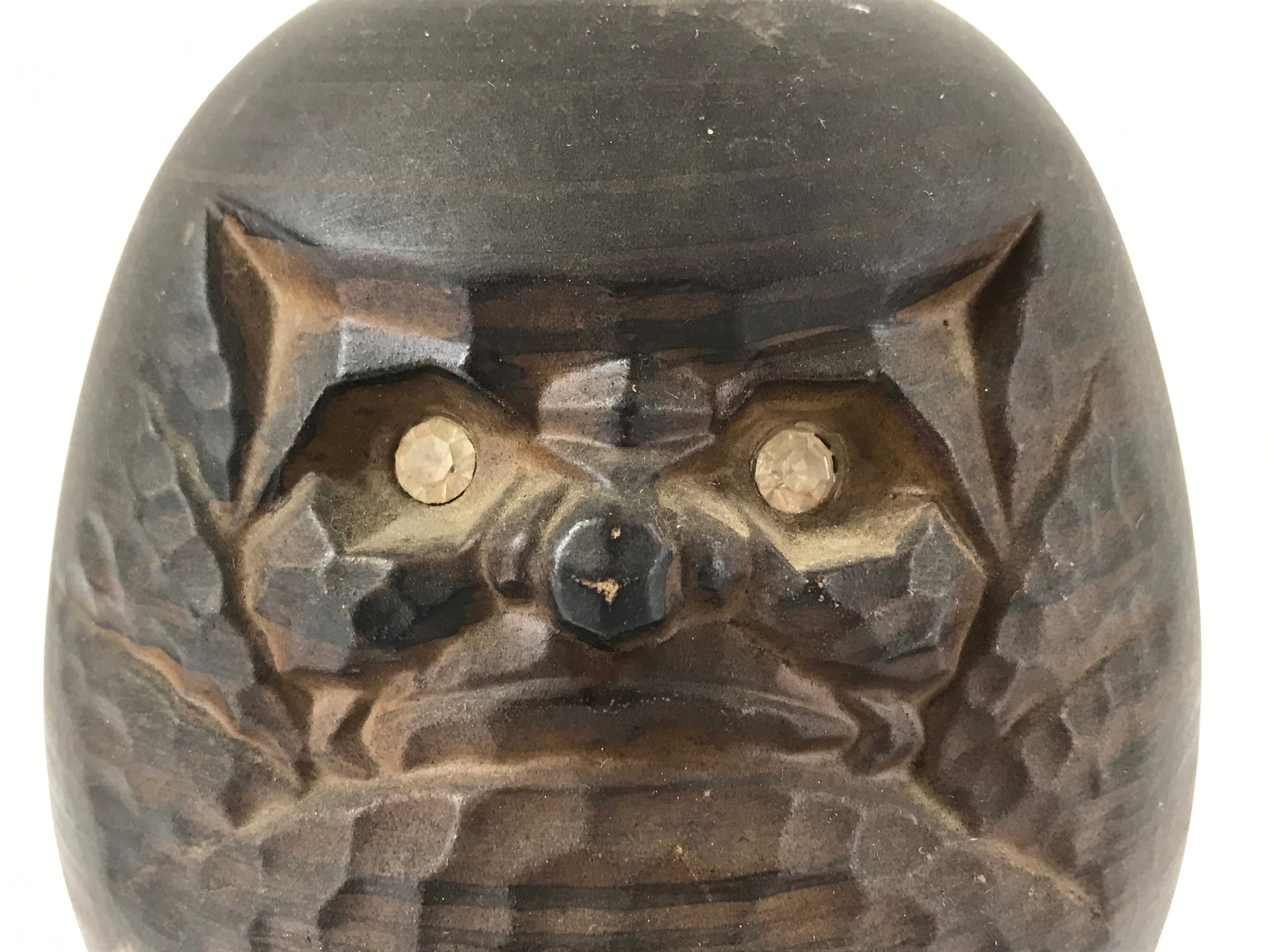 Japanese Ceramic Daruma Piggy Bank Vtg Chokin Bako Lucky Charm Brown BD975