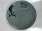 Japanese Ceramic Decorative Plate Sara Vtg Round Blue Pine Sakura Tree Y335