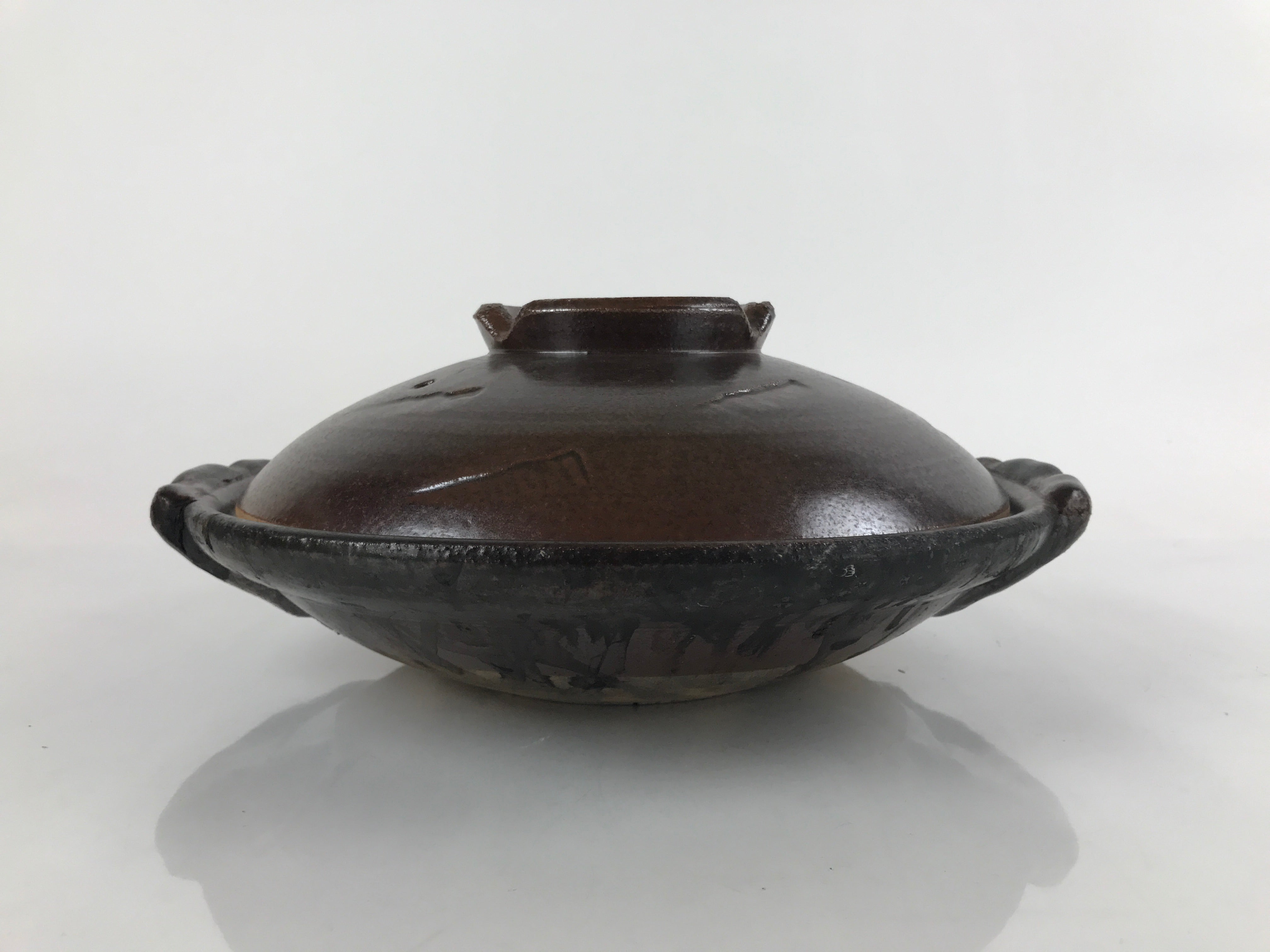 Japanese Ceramic Donabe Nabe Pot Vtg Large Hotpot Pottery Yakimono Brown PY748