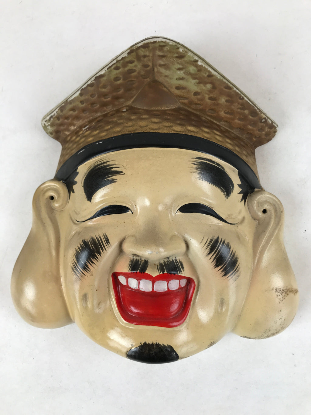 Japanese Ceramic Ebisu Mask Vtg Seven Lucky Gods Good Fortune Figurine OM36