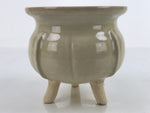 Japanese Ceramic Flower Pot Vtg Pottery Vase Ikebana Arrangement Beige PY865