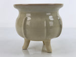 Japanese Ceramic Flower Pot Vtg Pottery Vase Ikebana Arrangement Beige PY865