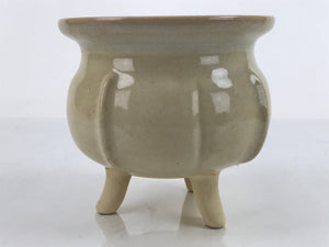 Japanese Ceramic Flower Pot Vtg Pottery Vase Ikebana Arrangement Beige PY865