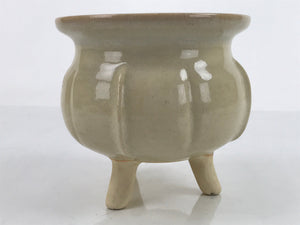 Japanese Ceramic Flower Pot Vtg Pottery Vase Ikebana Arrangement Beige PY865