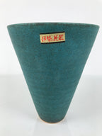Japanese Ceramic Flower Vase Kabin Vtg Ikebana Arrangement Teal Blue Cone Y523