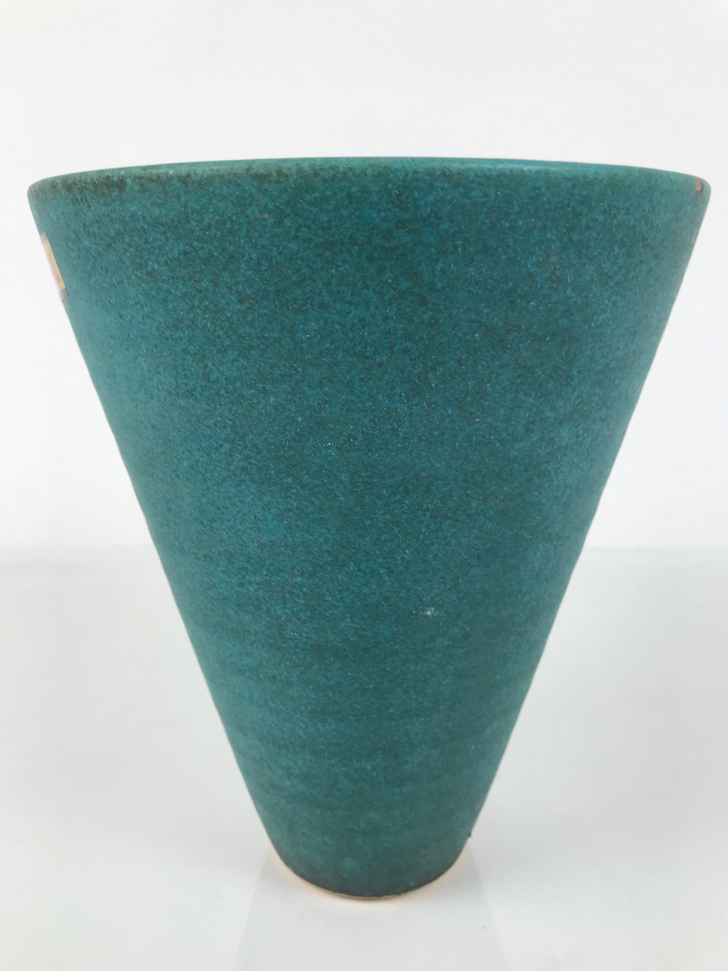 Japanese Ceramic Flower Vase Kabin Vtg Ikebana Arrangement Teal Blue Cone Y523