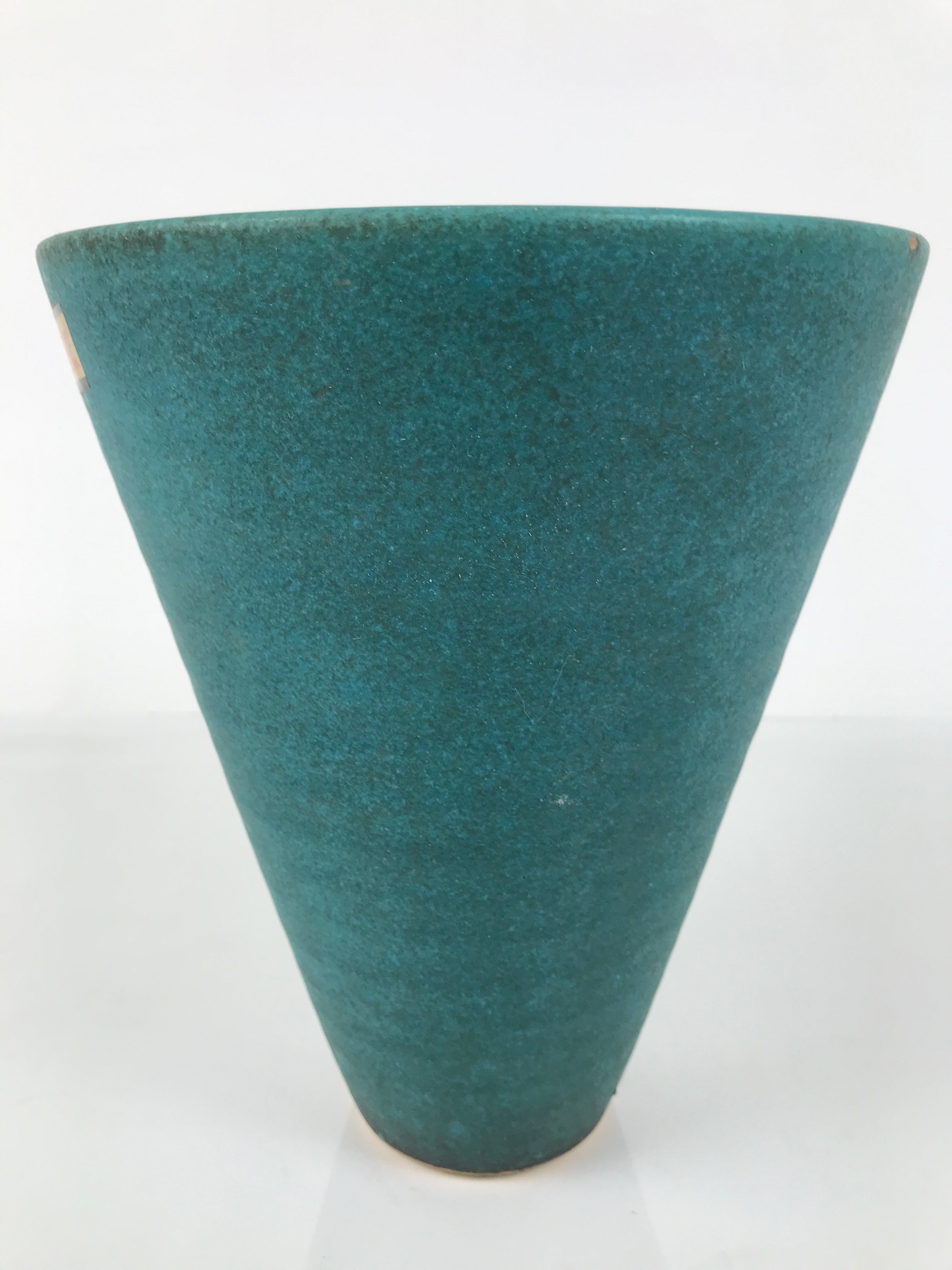 Japanese Ceramic Flower Vase Kabin Vtg Ikebana Arrangement Teal Blue Cone Y523