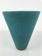 Japanese Ceramic Flower Vase Kabin Vtg Ikebana Arrangement Teal Blue Cone Y523