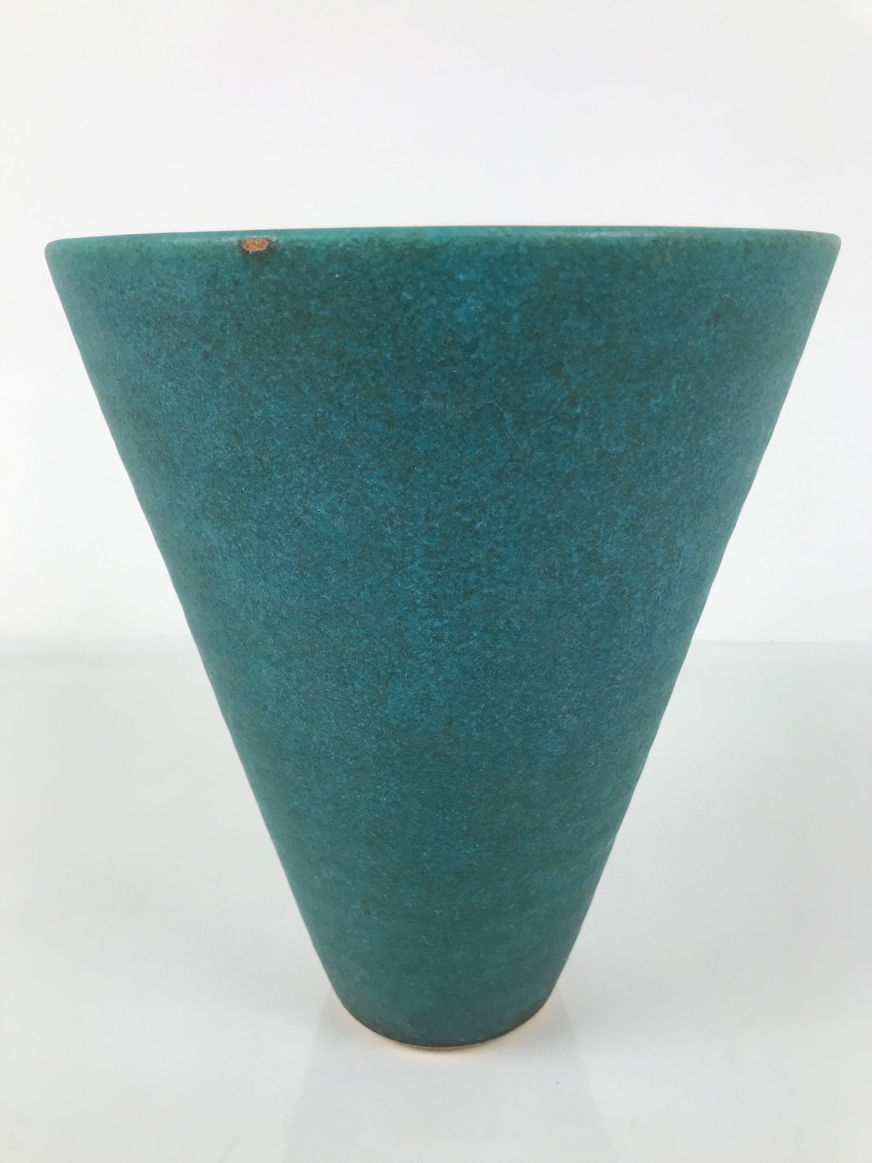 Japanese Ceramic Flower Vase Kabin Vtg Ikebana Arrangement Teal Blue Cone Y523