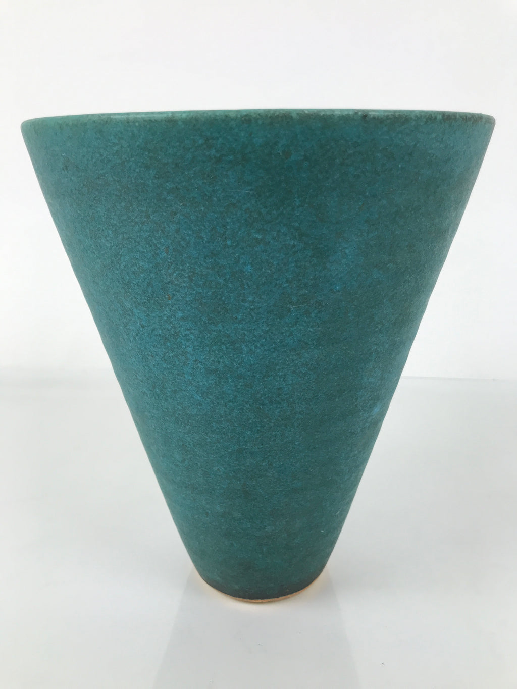 Japanese Ceramic Flower Vase Kabin Vtg Ikebana Arrangement Teal Blue Cone Y523