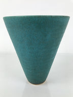 Japanese Ceramic Flower Vase Kabin Vtg Ikebana Arrangement Teal Blue Cone Y523