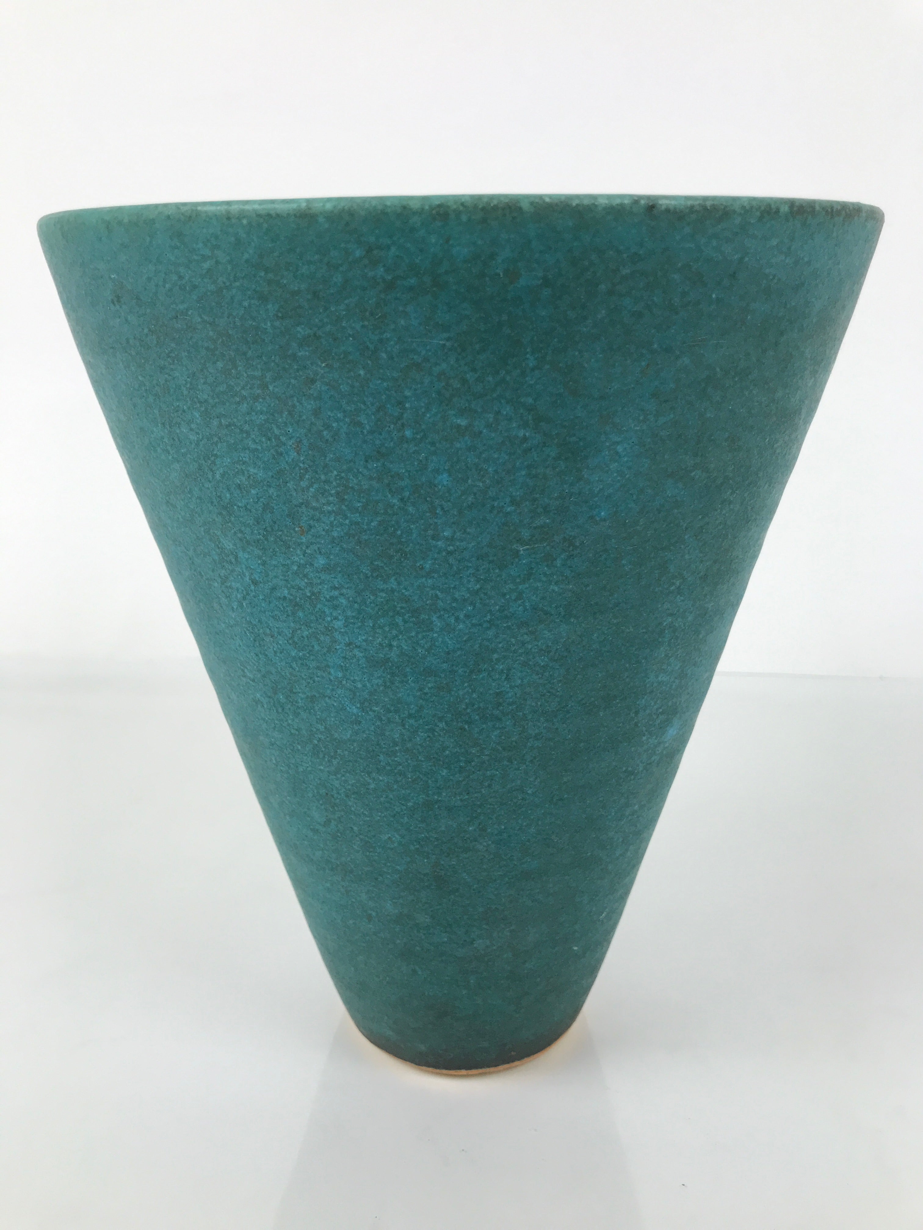 Japanese Ceramic Flower Vase Kabin Vtg Ikebana Arrangement Teal Blue Cone Y523