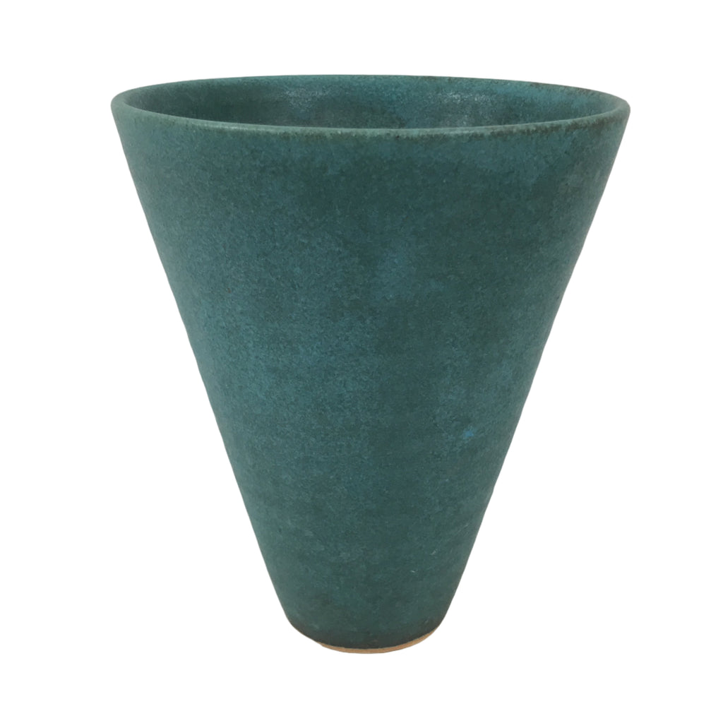 Japanese Ceramic Flower Vase Kabin Vtg Ikebana Arrangement Teal Blue Cone Y523