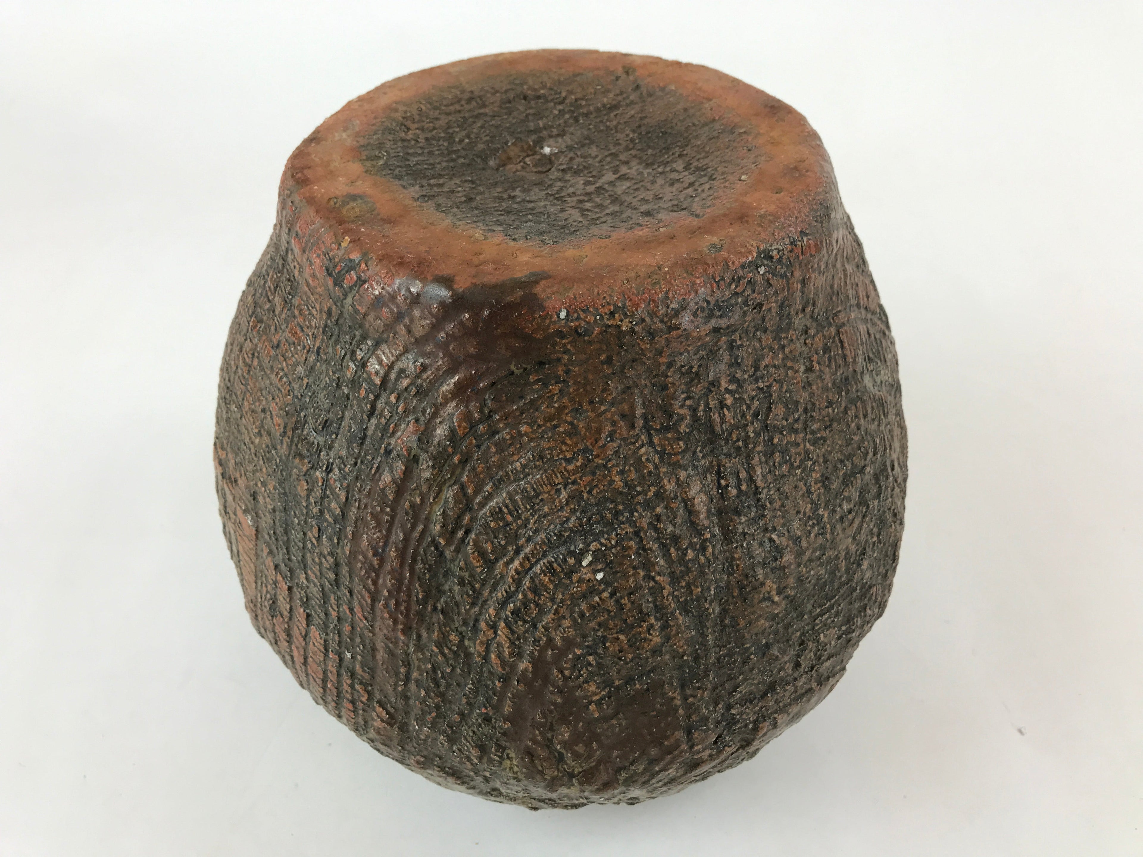 Japanese Ceramic Flower Vase Kabin Vtg Ikebana Flower Arrangement Brown FK77