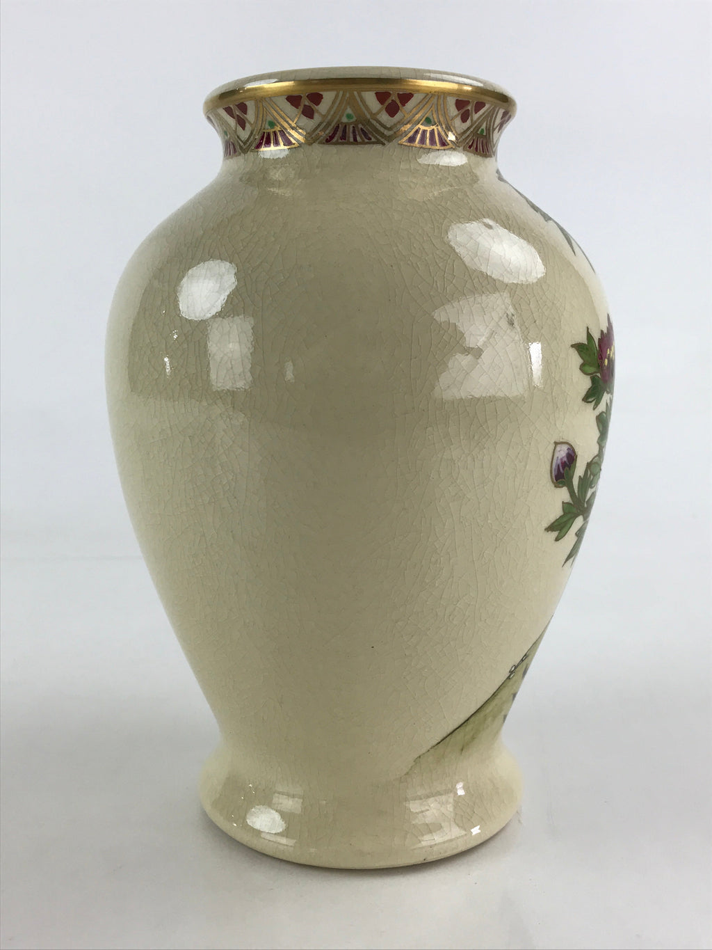 Japanese Ceramic Flower Vase Satsuma ware Vtg Kabin Ikebana Arrangement FK44