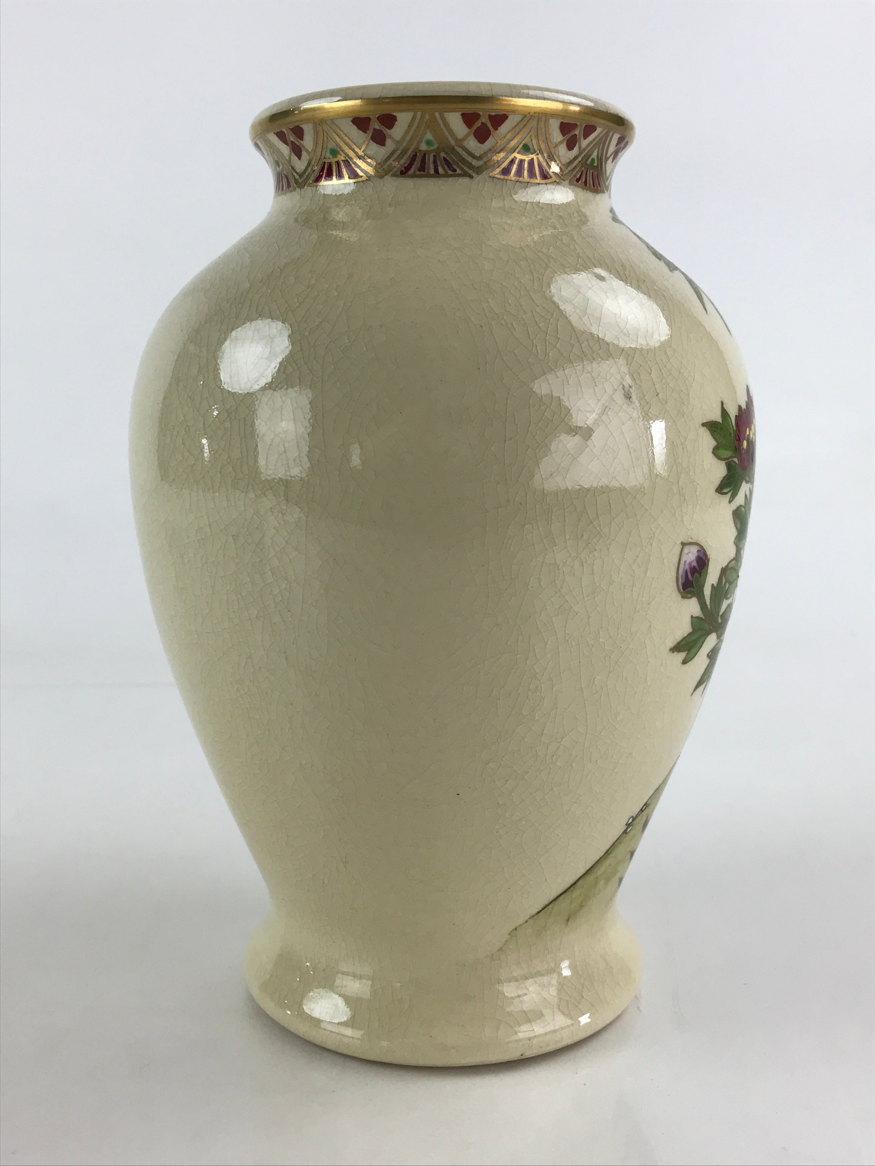 Japanese Ceramic Flower Vase Satsuma ware Vtg Kabin Ikebana Arrangement FK44