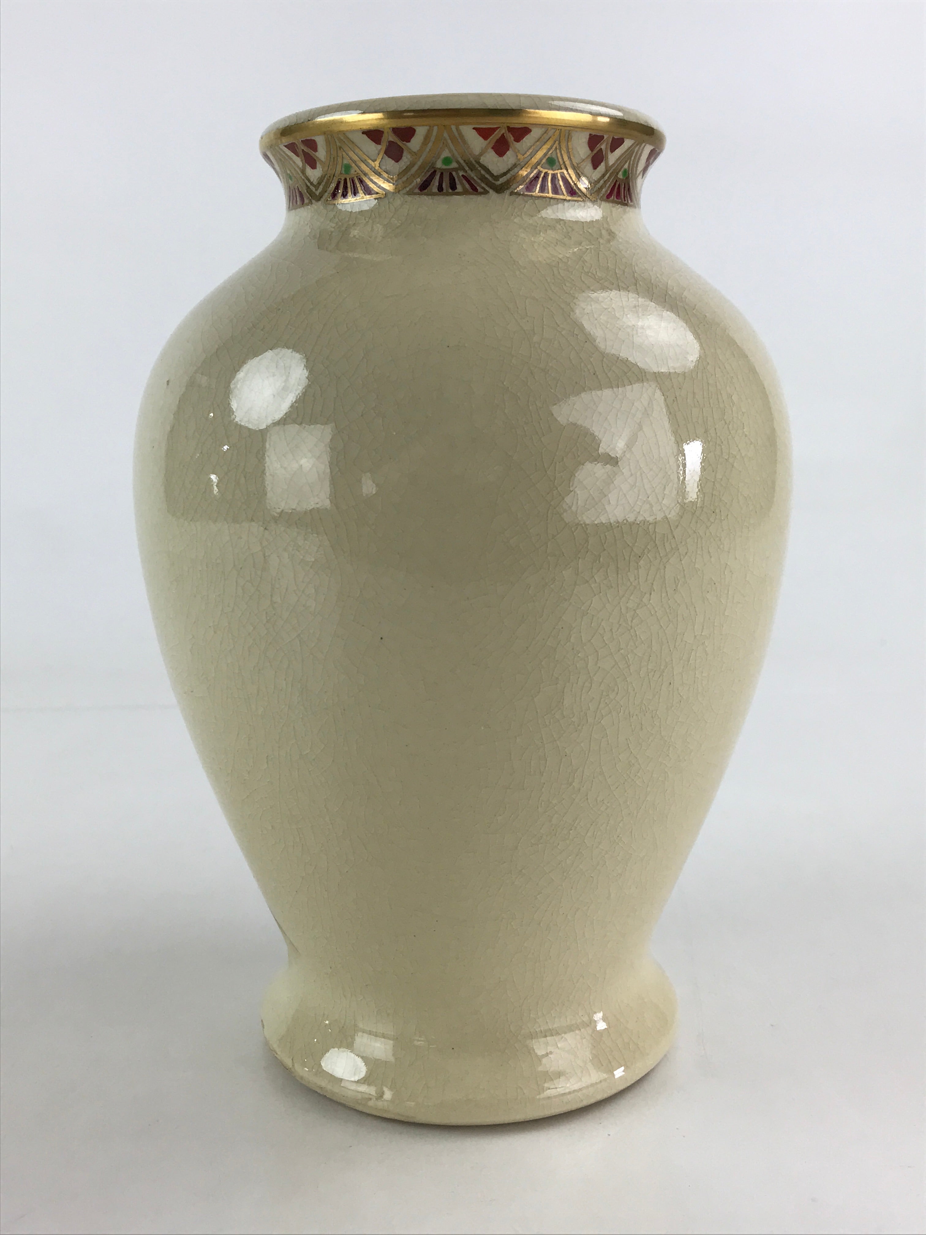 Japanese Ceramic Flower Vase Satsuma ware Vtg Kabin Ikebana Arrangement FK44