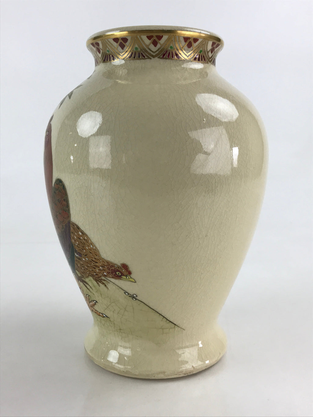 Japanese Ceramic Flower Vase Satsuma ware Vtg Kabin Ikebana Arrangement FK44