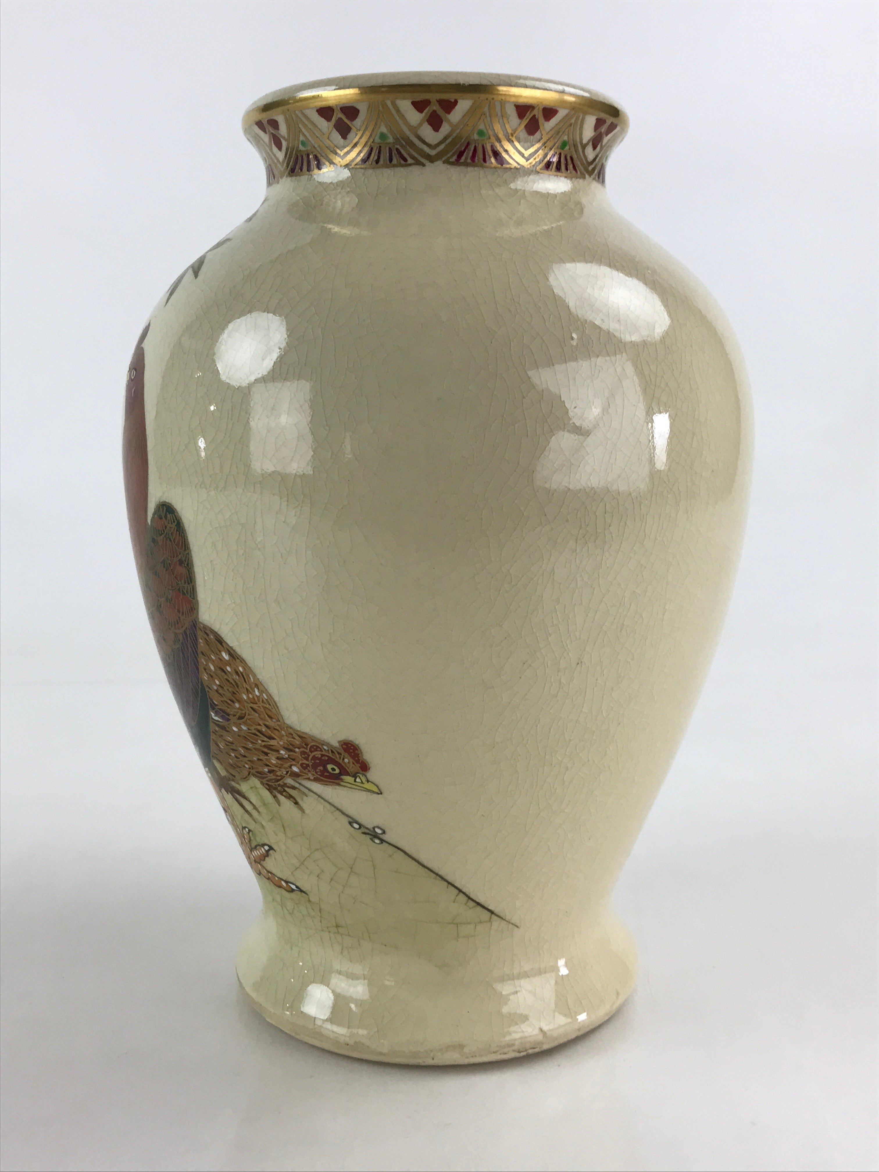 Japanese Ceramic Flower Vase Satsuma ware Vtg Kabin Ikebana Arrangement FK44