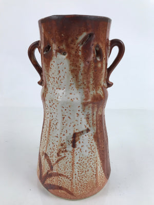 Japanese Ceramic Flower Vase Shino Ware Vtg Kabin White Brown Orange FK145