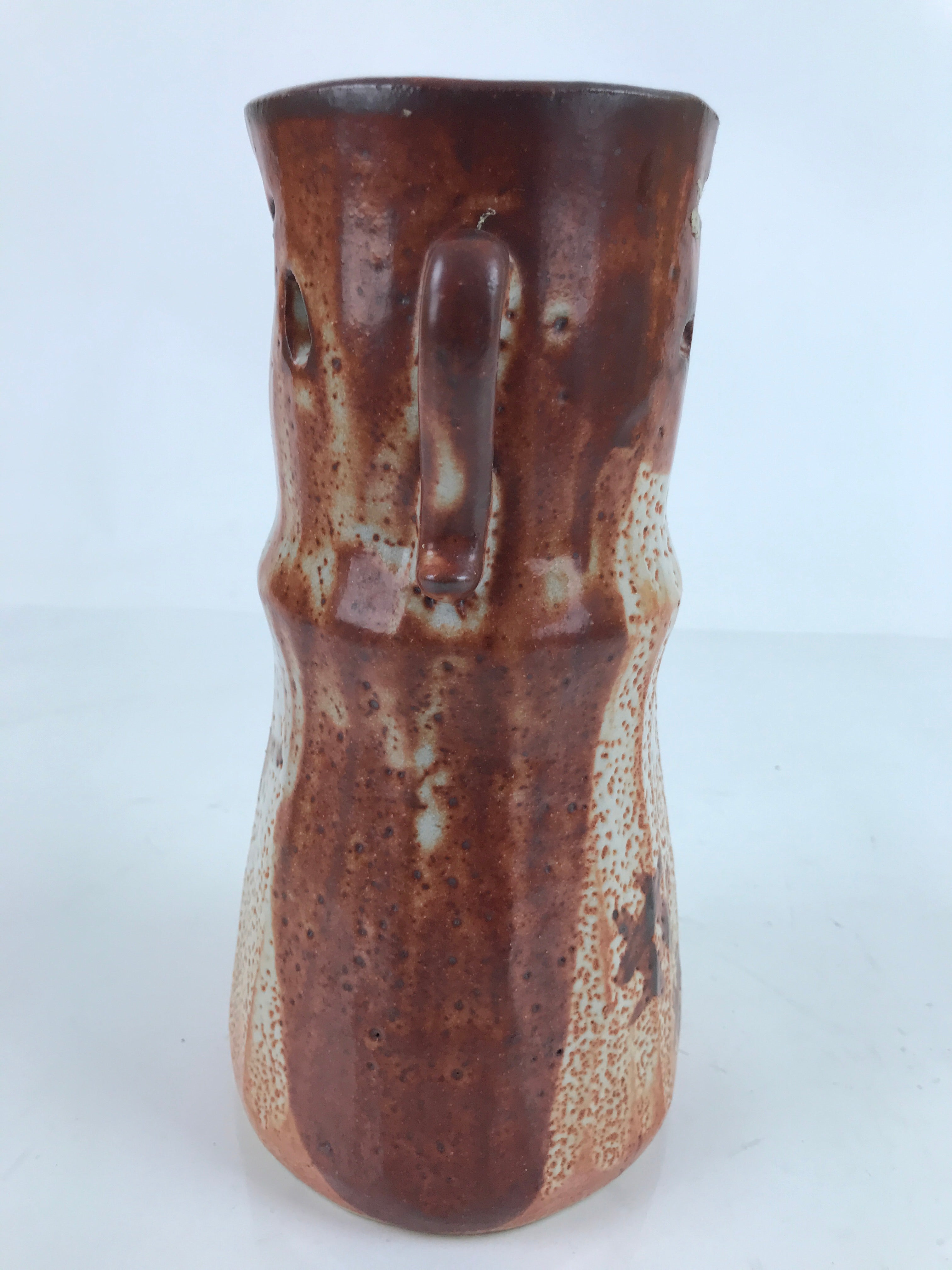 Japanese Ceramic Flower Vase Shino Ware Vtg Kabin White Brown Orange FK145