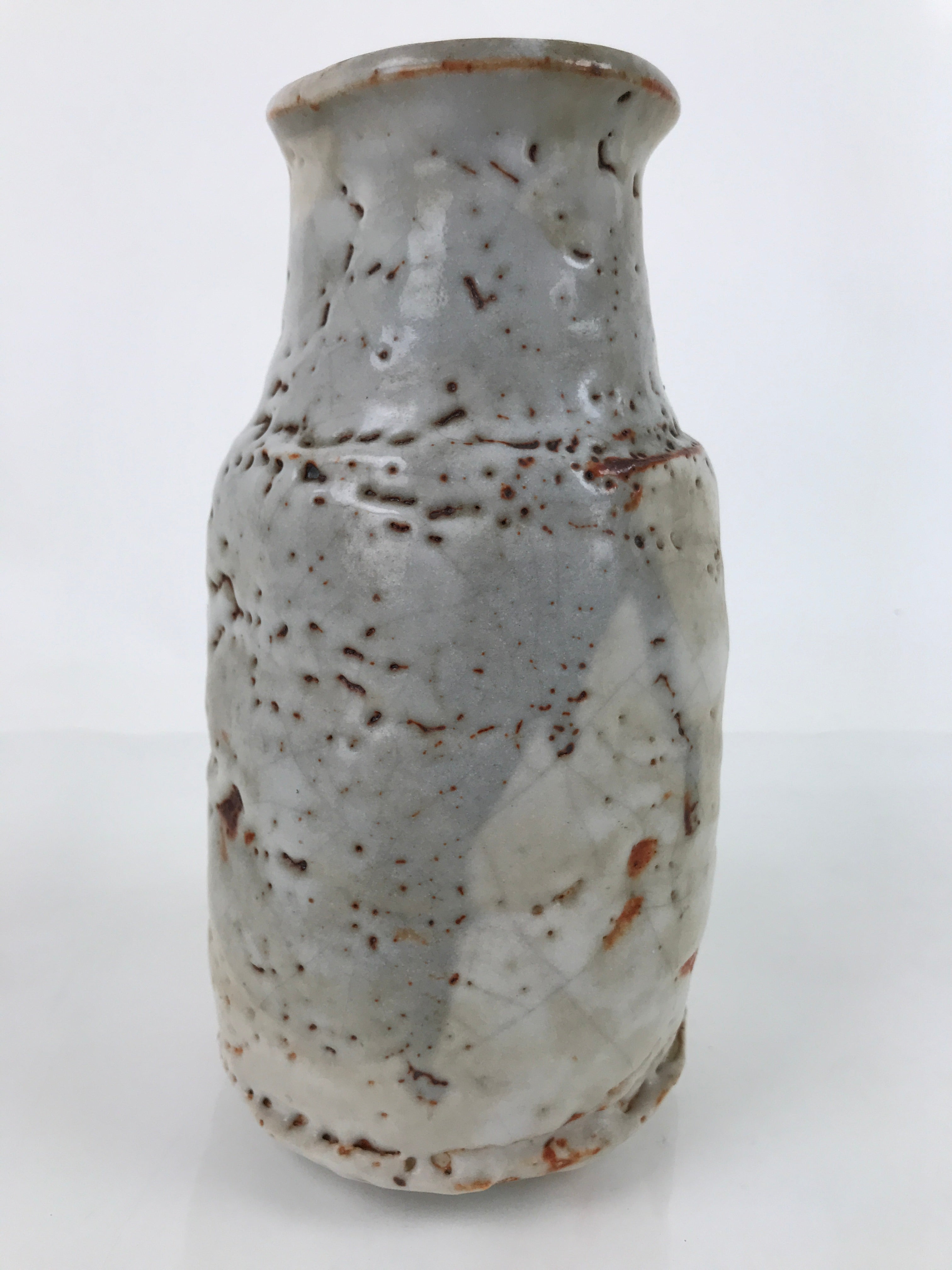 Japanese Ceramic Flower Vase Shino Ware Vtg Kabin White Gray Brown FK105