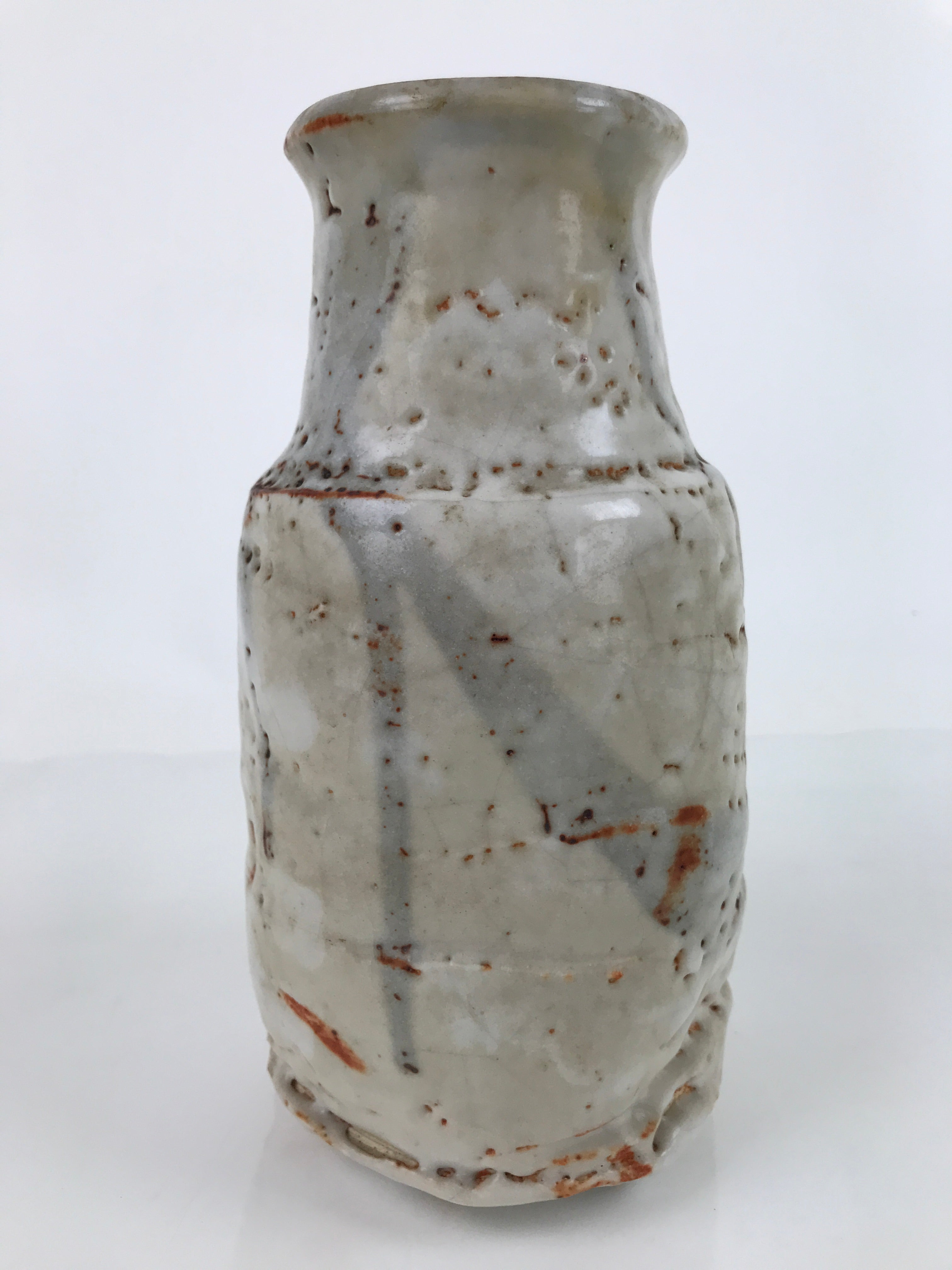 Japanese Ceramic Flower Vase Shino Ware Vtg Kabin White Gray Brown FK105