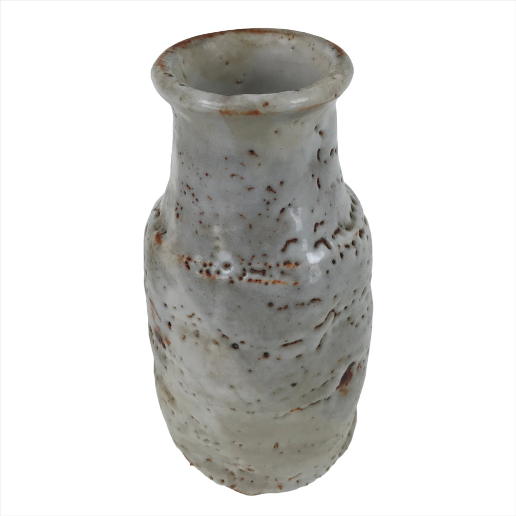 Japanese Ceramic Flower Vase Shino Ware Vtg Kabin White Gray Brown FK105