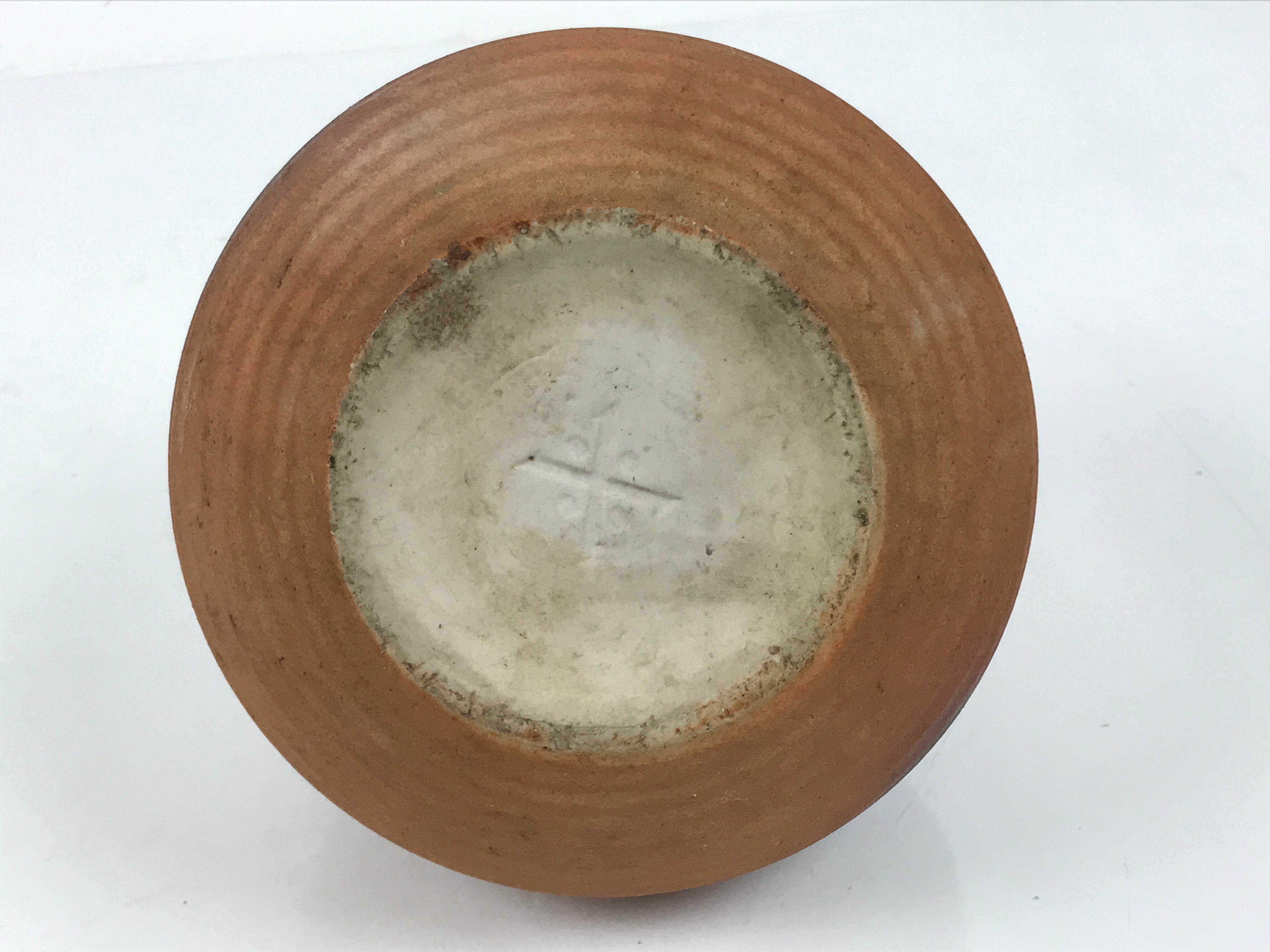 Japanese Ceramic Flower Vase Vtg Bizen ware Brown Beige Gray Round Kabin FK171