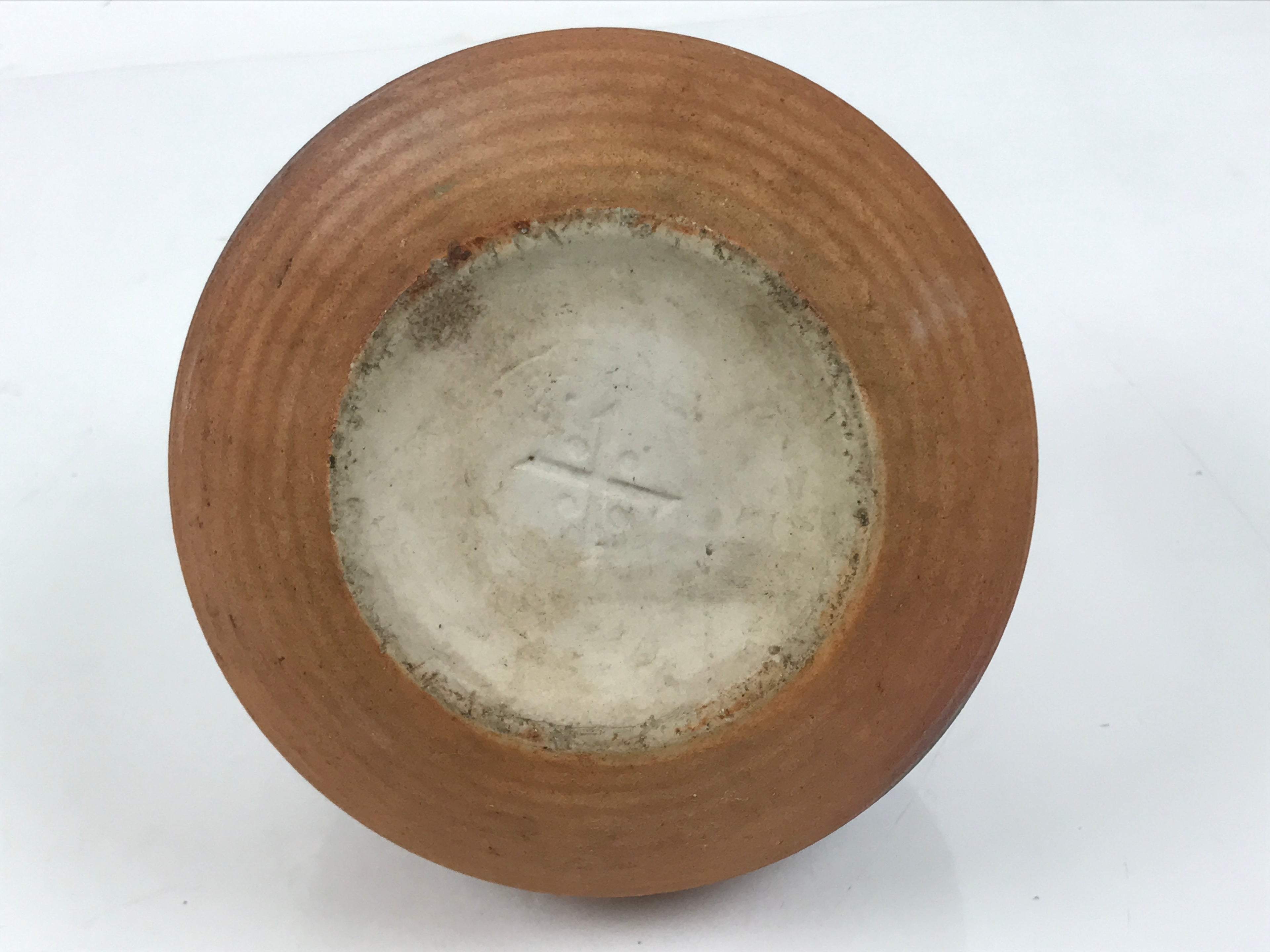 Japanese Ceramic Flower Vase Vtg Bizen ware Brown Beige Gray Round Kabin FK171