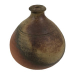 Japanese Ceramic Flower Vase Vtg Bizen ware Brown Beige Gray Round Kabin FK171