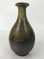 Japanese Ceramic Flower Vase Vtg Crane Neck Brown Ash Glaze Pottery w/Box PX776