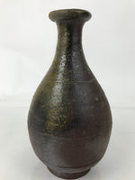 Japanese Ceramic Flower Vase Vtg Crane Neck Brown Ash Glaze Pottery w/Box PX776