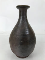 Japanese Ceramic Flower Vase Vtg Crane Neck Brown Ash Glaze Pottery w/Box PX776