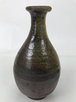 Japanese Ceramic Flower Vase Vtg Crane Neck Brown Ash Glaze Pottery w/Box PX776